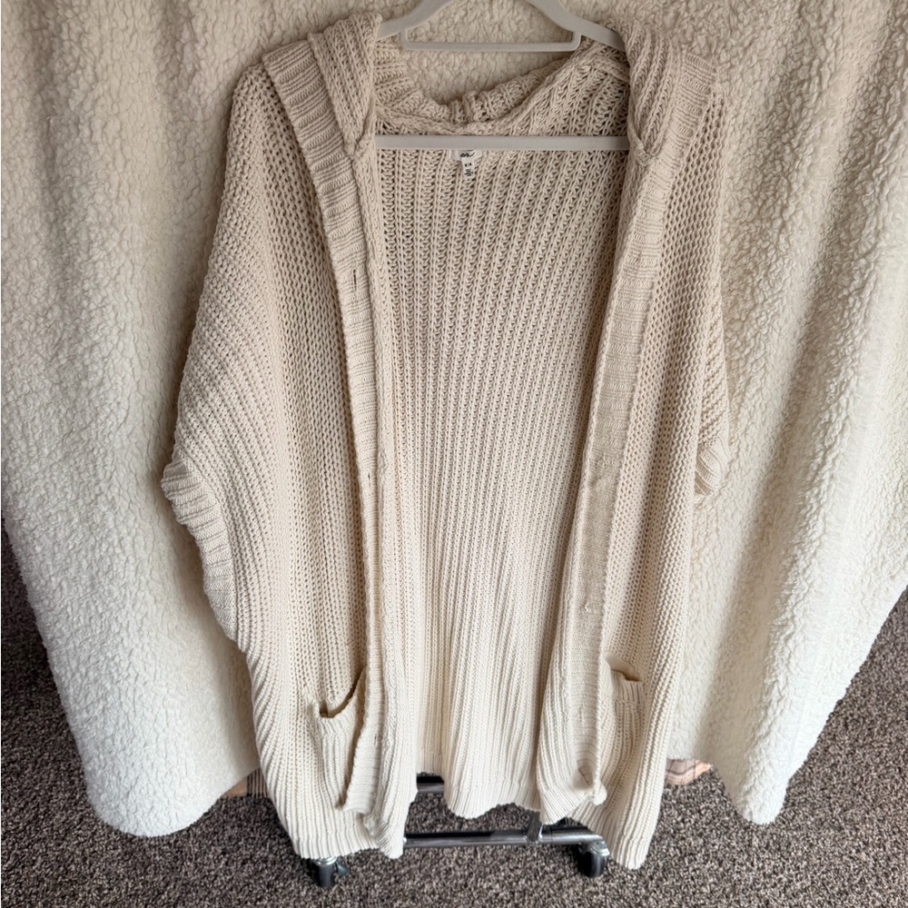 Aerie Cream Knit Hooded Cardigan